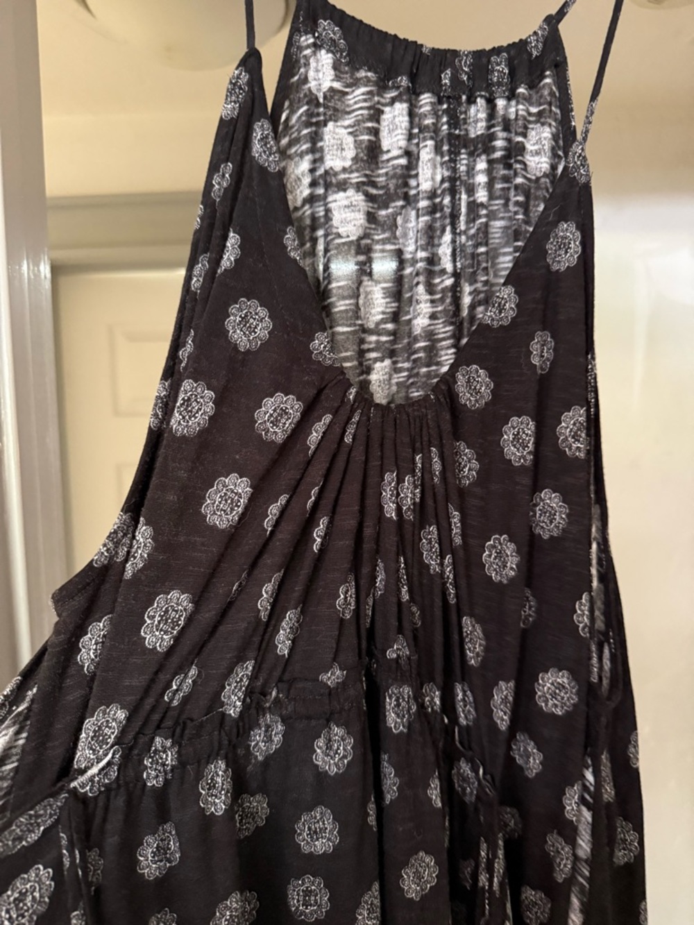 Black & White Printed Spaghetti Strap Midi Dress